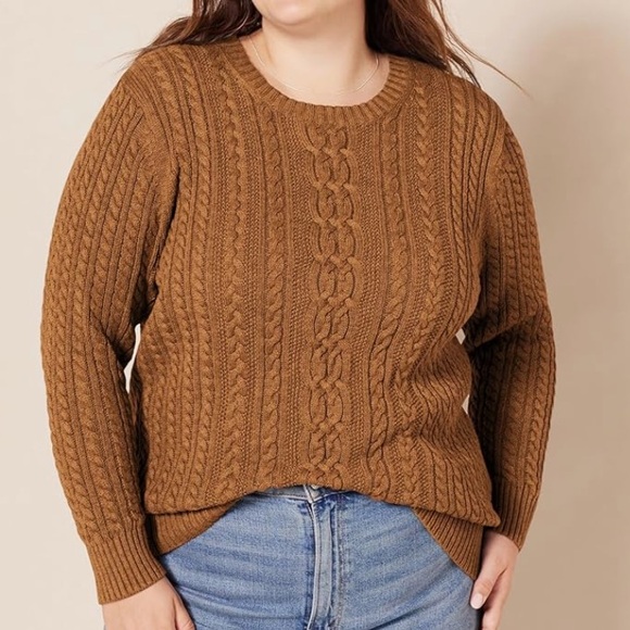 Amazon Essentials Women's 2X Fisherman Cable Knit Sweater orange rust EUC - Picture 2 of 12